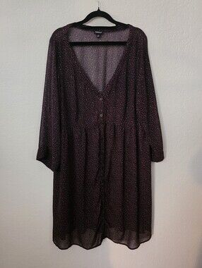 EUC Torrid Sheer Plum Leopard Print Button Front Dress
